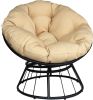 Papasan Wicker Rattan Chair Indoor, 360-Degree Swivel Saucer Chair with Fluffy Cushion,Deep Seating Accent Moon Chair with Solid Twill Fabric,Ideal fo