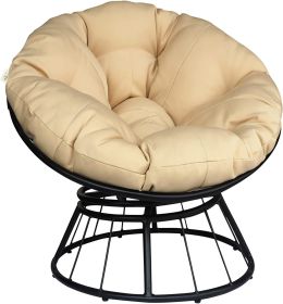 Papasan Wicker Rattan Chair Indoor, 360-Degree Swivel Saucer Chair with Fluffy Cushion,Deep Seating Accent Moon Chair with Solid Twill Fabric,Ideal fo