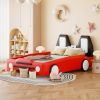 Twin Size Race Car-Shaped Platform Bed with Wheels,Red
