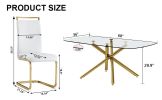 Large Modern Minimalist Rectangular Glass Dining Table for 6-8 with 0.39" Tempered Glass Tabletop and Golden Plated Metal Legs,for Kitchen Dining Livi