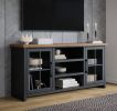 Bridgevine Home Essex 67 inch TV Stand Console for TVs up to 80 inches, No Assembly Required, Black and Whiskey Finish